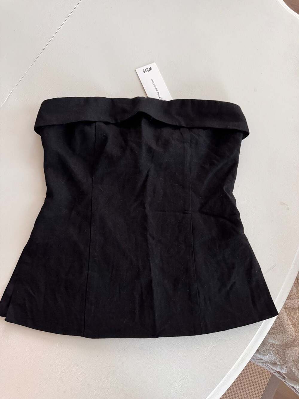WAYF Strapless Top Size XS Black Linen Blend Foldover Bandeau
